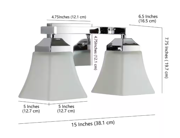 JONATHAN Y Staunton 15 in. 2-Light Iron/Glass Modern Cottage LED Vanity Light, Chrome JYL7523B