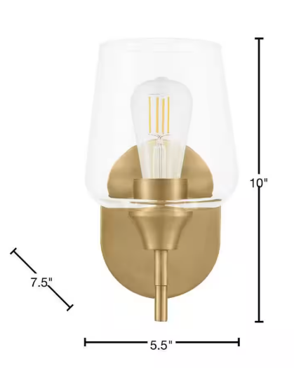 Hampton Bay- Pavlen 5.5 in. 1-Light Antique Brass Sconce with Clear Glass Shade