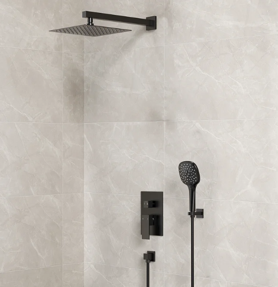 EVERSTEIN 10" Wall Mount Rainfall Shower System | High-Pressure, Anti-Scald, Handheld Spray