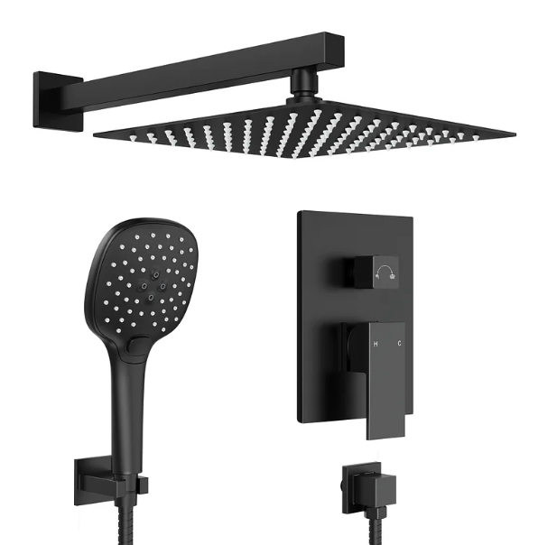 EVERSTEIN 10" Wall Mount Rainfall Shower System | High-Pressure, Anti-Scald, Handheld Spray