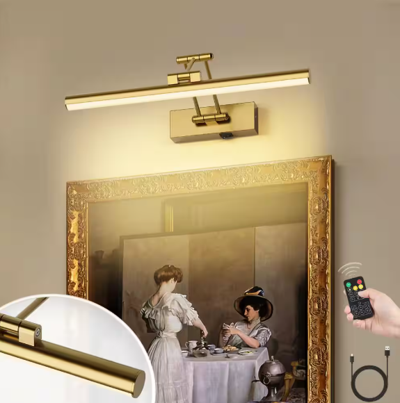JUSHENG- Brass 16 in. LED Picture Light with Remote Control Dimmable and Swivel
