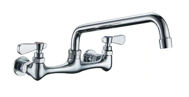 BWE 2-Handle Wall Mount Kitchen Faucet With 8 Inch Swivel Spout 8" Center In Polished Chrome