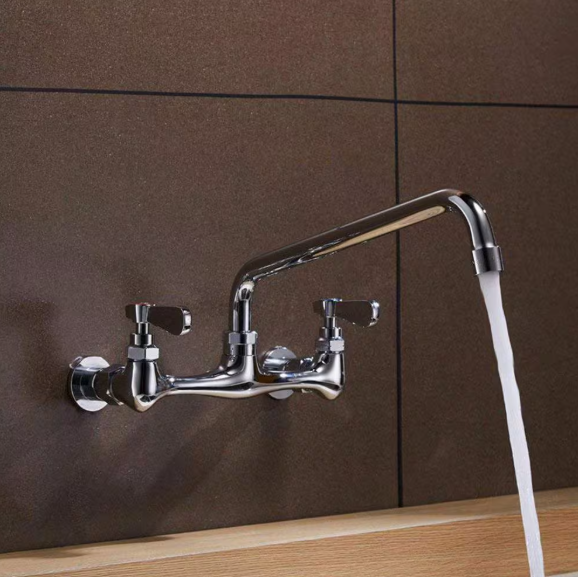 BWE 2-Handle Wall Mount Kitchen Faucet With 8 Inch Swivel Spout 8" Center In Polished Chrome