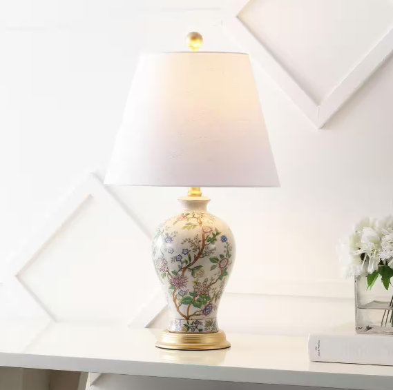 JONATHAN Y Grace 24 in. Multi/Brass Floral Table Lamp JYL3009A