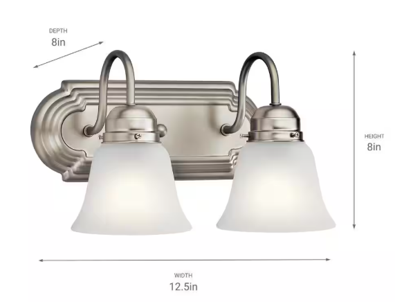 KICHLER Independence 12.25 in. 2-Light Brushed Nickel Traditional Bathroom Vanity Light with Frosted Glass Shade 5336NIS