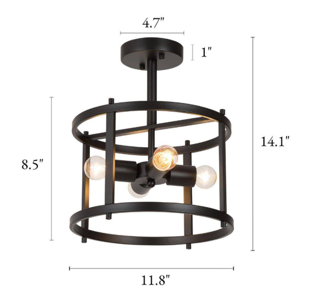 LNC Black Semi Flush Mount Rustic 4-Light Drum Farmhouse Ceiling Lights Bronze Bedroom Ceiling Light Fixtures A02969