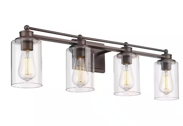 JAZAVA Farmhouse 31.7 in. 4-Light Oil-Rubbed Bronze Bathroom Vanity Light with Clear Glass Shades HD5HLT63B-4WORB
