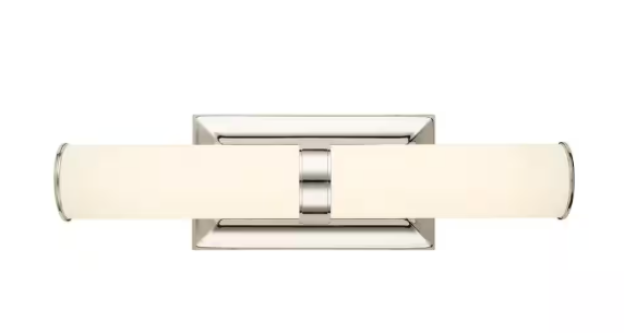 Home Decorators Collection Rolande 60-Watt Equivalent Polished Nickel LED Vanity Light with Tube Etched Glass 22837