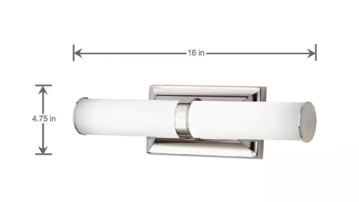Home Decorators Collection Rolande 60-Watt Equivalent Polished Nickel LED Vanity Light with Tube Etched Glass 22837