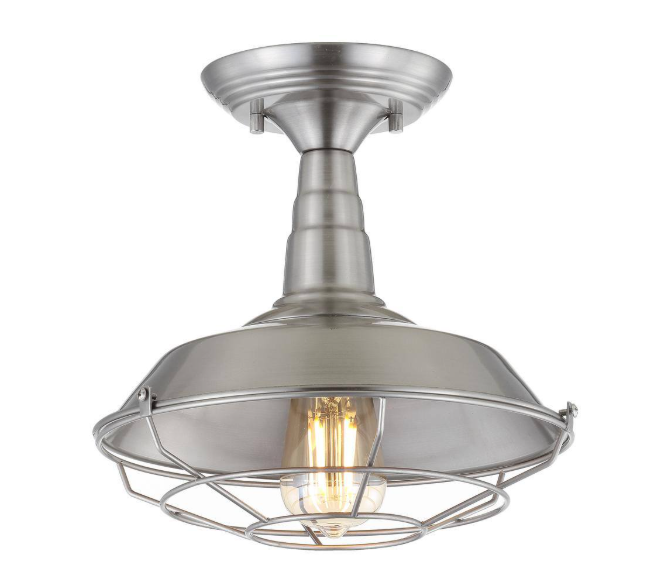 JONATHAN Y Gabe Brushed Nickel 10.2 in. Metal LED Semi-Flushmount JYL9517B