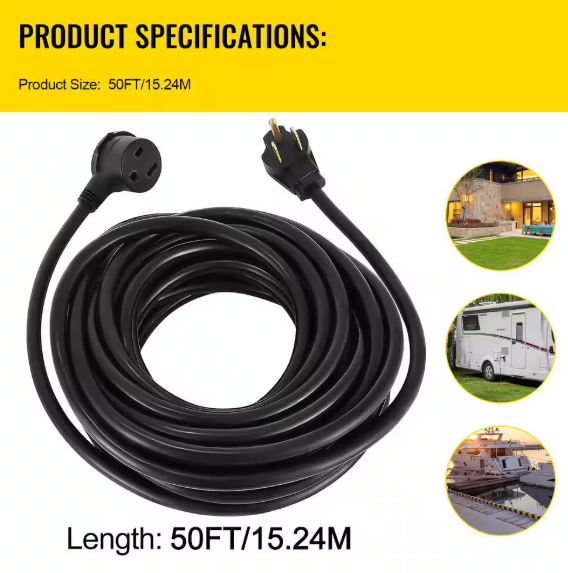 SKYSHALO Extension Cord 50 ft. 30 Amp 250-Volts, 10-Gauge Heavy Duty Generator Extension Cord 10/3 ETL Approved 50FT50ADHJYCX0001V0-S1120