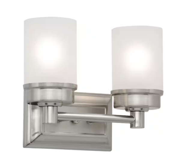 Hampton Bay Cade 11.7 in. 2-Light Brushed Nickel Bathroom Vanity Light Fixture with Frosted Glass Shades NB23307