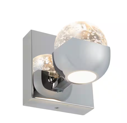 Artika Oracle 5.6 in. 1 Light Chrome Modern Dimmable Integrated LED 5 CCT Wall Sconce for Bathroom with Bubble Glass VAN1-OR5C-HD2CR