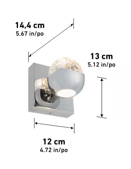 Artika Oracle 5.6 in. 1 Light Chrome Modern Dimmable Integrated LED 5 CCT Wall Sconce for Bathroom with Bubble Glass VAN1-OR5C-HD2CR