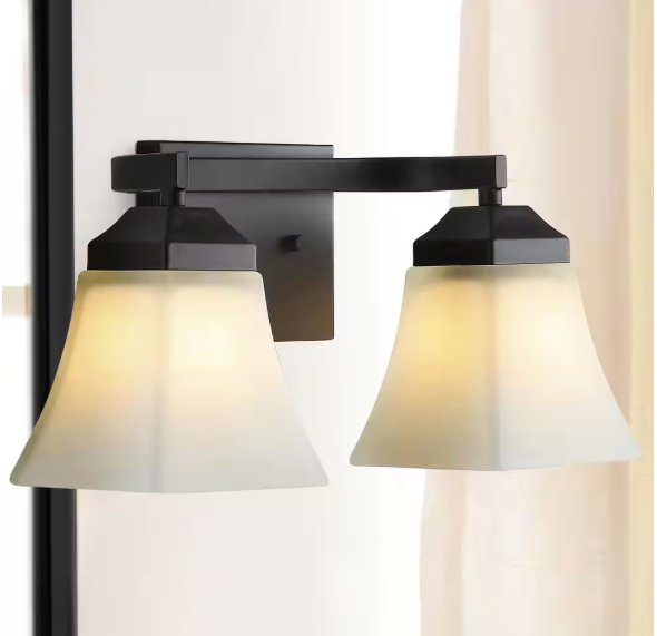 JONATHAN Y Staunton 15 in. 2-Light Iron/Glass Modern Cottage LED Vanity Light, Oil Rubbed Bronze JYL7523A