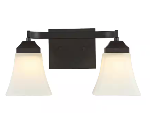 JONATHAN Y Staunton 15 in. 2-Light Iron/Glass Modern Cottage LED Vanity Light, Oil Rubbed Bronze JYL7523A