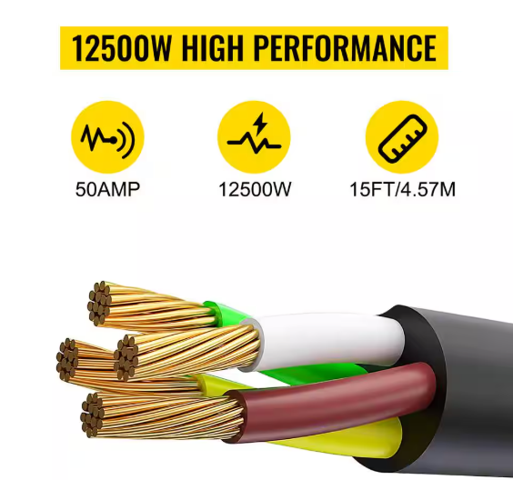 VEVOR 15 ft. 6/3 plus 8/1 Extension Cord Indoor/Outdoor Generator Power Cord STW 50 Amp 4-Prong UL with Twist Lock Connectors FDJYCX15FTX50ACZ1V1