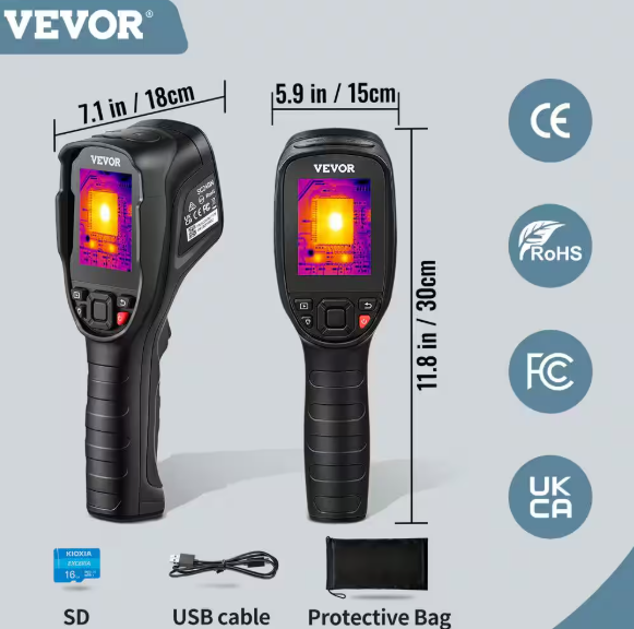 Thermal Imaging Camera 240x180 IR Resolution 43200 Pixel Infrared Camera with 16G SD Card LED Light Minus 4°F to 662°F