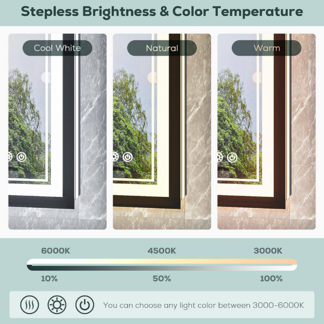 KeonJinn 30 in. W x 36 in. H Rectangular Frameless LED Light Anti-Fog Wall Bathroom Vanity Mirror with Frontlit and Backlit hd-ZBGSSW7691