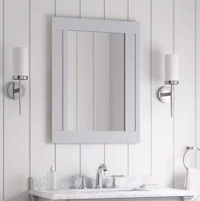 Aberdeen 33 in. W x 36 in. H Rectangular Framed Wall Mount Bathroom Vanity Mirror in Dove Gray