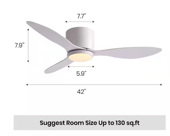 WDETR 42 in. Smart Indoor White Low Profile 3 Blades Ceiling Fans with Lights with Remote Included SPM-1162-01