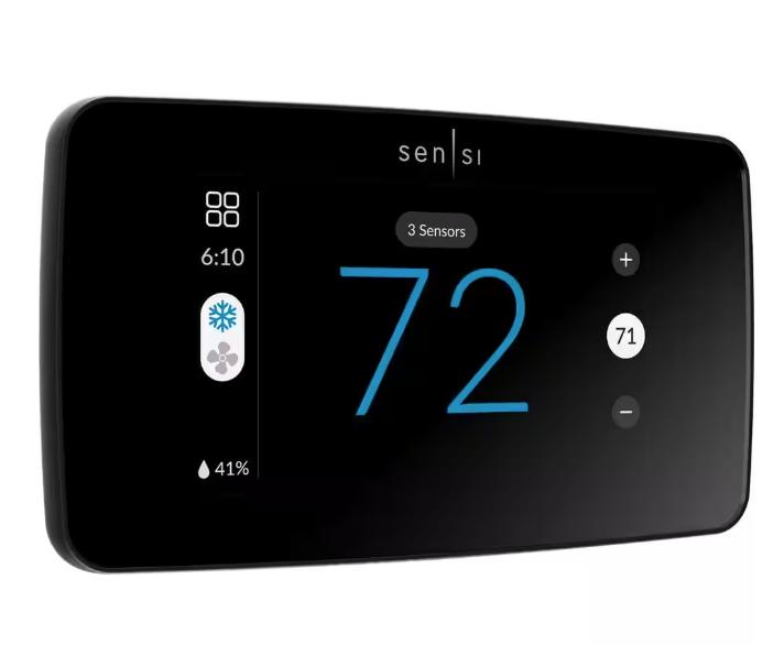Emerson Sensi Touch 2 Wi-Fi 7-Day Programmable Thermostat, Touchscreen Color Display, Data Privacy, C-Wire Required-Black