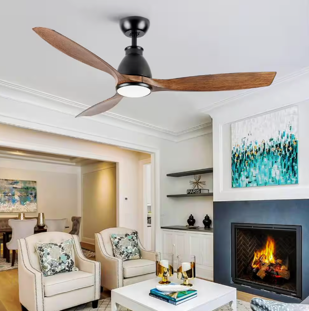 YUHAO Charlotte 52 in. Indoor Black Distressed Wood Farmhouse Ceiling Fan with Integrated LED and Remote Control YHDC1137BKM52