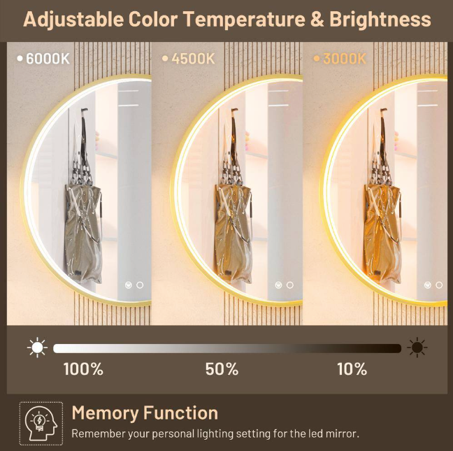 KeonJinn 28 in. W x 28 in. H Large Round Framed Metal Modern Wall Mounted Bathroom Vanity Mirror in Gold HD-CGSSW-R71-GD