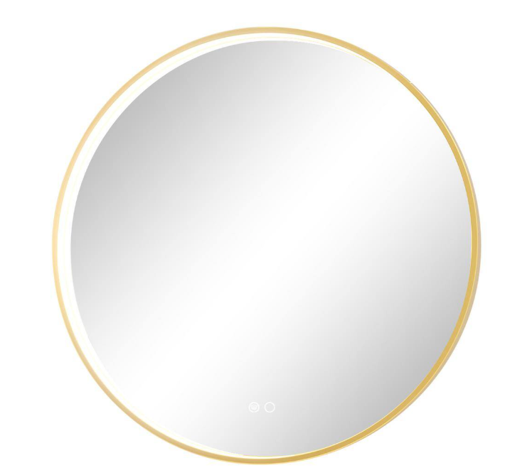 KeonJinn 28 in. W x 28 in. H Large Round Framed Metal Modern Wall Mounted Bathroom Vanity Mirror in Gold HD-CGSSW-R71-GD