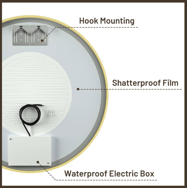 KeonJinn 28 in. W x 28 in. H Large Round Framed Metal Modern Wall Mounted Bathroom Vanity Mirror in Gold HD-CGSSW-R71-GD