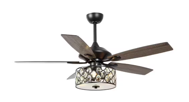 Matrix decor 52 in. Indoor Matte Black Crystal Chandelier Ceiling Fan with Light and Remote Control MDF6217BK110V