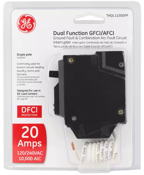 GE Q-Line 20 Amp 1-Pole Dual Function Arc Fault/GFCI Breaker THQL1120DFP