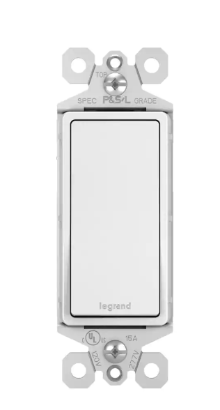 Legrand radiant 15 Amp 120-Volt Single-Pole Momentary Contact Garbage Disposal Decorator/Rocker Light Switch, White TM870STMWCC6