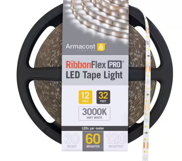 Armacost Lighting RibbonFlex Pro 32.8 ft. 12-Volt White Tape Strip Light 60 LEDs/m Soft Bright White (3000K) 142250