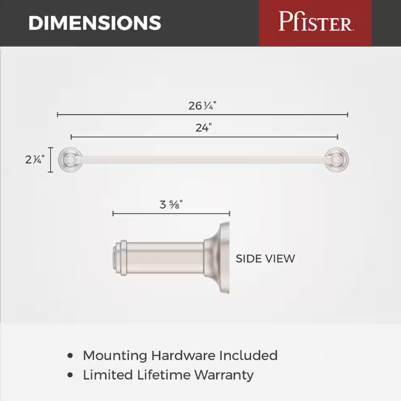 Pfister- Briscoe 24 in. Wall Mounted Single Towel Bar in Spot Defense Brushed Nickel