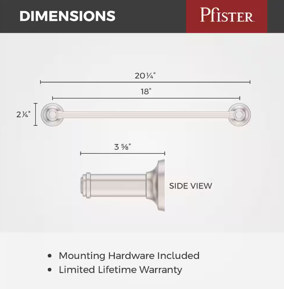 Pfister- Briscoe 18 in. Wall Mounted Single Towel Bar in Spot Defense Brushed Nickel