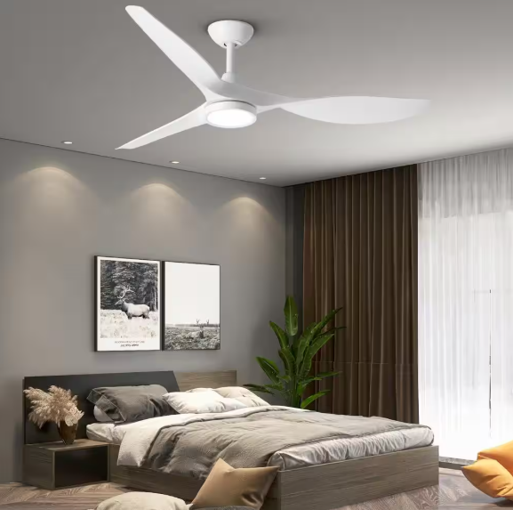 QRMOK R3 52 in. Indoor Ceiling Fan with Light and Remote,Quiet Reversible DC Motor and 3 CCT Light Kit,White Attractive Design RV52-WE-3D-R3