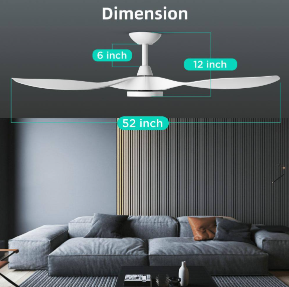 QRMOK R3 52 in. Indoor Ceiling Fan with Light and Remote,Quiet Reversible DC Motor and 3 CCT Light Kit,White Attractive Design RV52-WE-3D-R3
