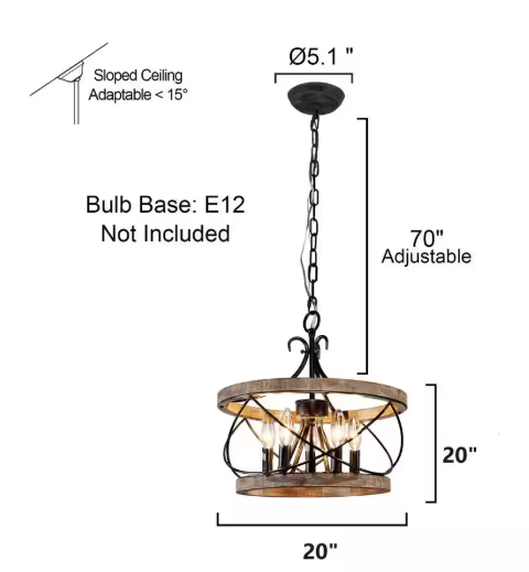 Oaks Aura Torres 5-Light Farmhouse Weathered Wood Cage Rustic Chandelier, Adjustable Industrial Pendant Light for Dining Room FC4065-5H