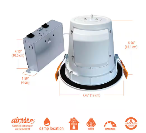 HALO 6 in. Selectable CCT 2700K to 5000K Integrated LED White Recessed Light, Sloped Ceiling Trim, LED direct mount module RLS6159FS1EWHDMR