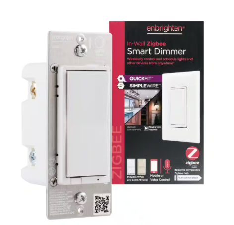 Enbrighten Zigbee Smart Dimmer with Quick Fit and Simple Wire, White and Light Almond 43080