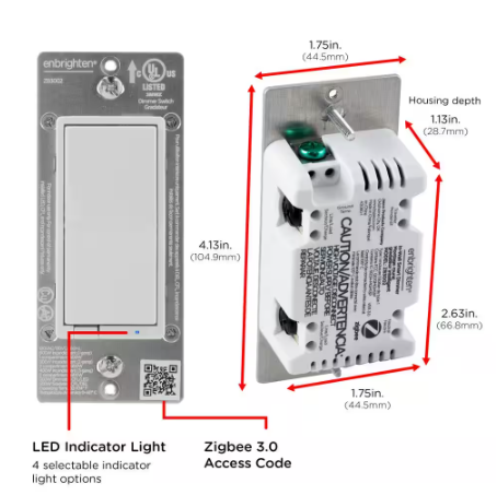 Enbrighten Zigbee Smart Dimmer with Quick Fit and Simple Wire, White and Light Almond 43080