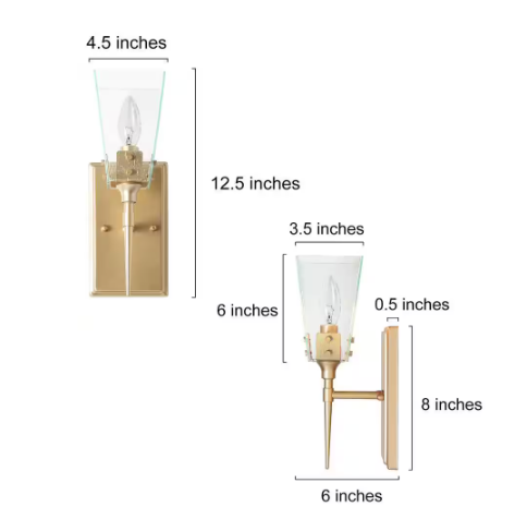 Uolfin Modern Funnel Bathroom Vanity Light 1-Light Gold Square Bedroom Wall Light with Seeded Glass Shade A7NVZNHD2796NJF