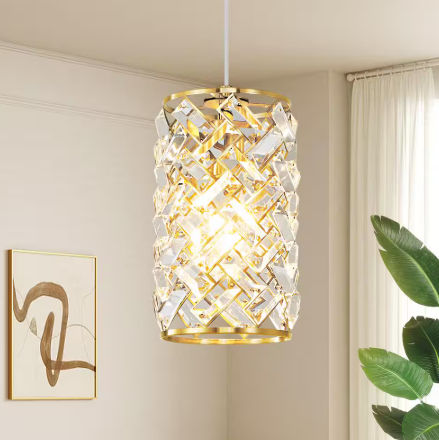Deyidn Modern Metal Luxury 1-Light Gold Pendant Light Crystal Shape Chandelier for Kitchen Island Bulb Not Included