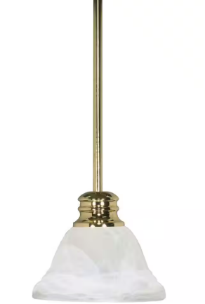 Satco Empire 100-Watt 1-Light Polished Brass Shaded Mini Pendant Light with Alabaster Glass Shade, No Bulb Included