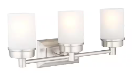 Hampton Bay Cade 20.25 in. 3-Light Brushed Nickel Bathroom Vanity Light Fixture with Frosted Glass Shades NB33307
