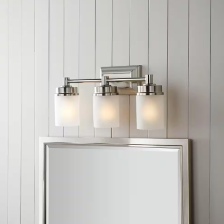 Hampton Bay Cade 20.25 in. 3-Light Brushed Nickel Bathroom Vanity Light Fixture with Frosted Glass Shades NB33307