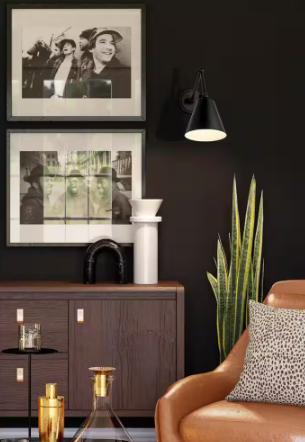 Regent 7.5 in. 1-Light Matte Black Wall Sconce with Matte Black Steel Shade and No Bulb Included 347S-MB