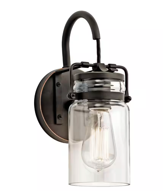 KICHLER Brinley 1-Light Olde Bronze Bathroom Indoor Wall Sconce Light with Clear Glass Shade 45576OZ