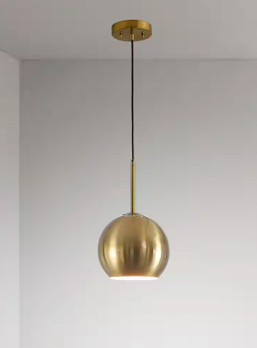 HomeGlam Metro 1-Light Brushed Brass Metal Globe Pendant Light HG8533PL1-AB-MTL
